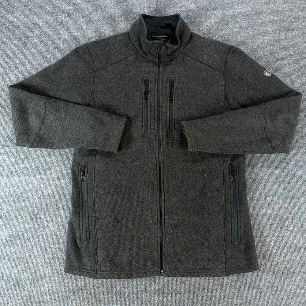 Kuhl Revel Full Zip Fleece Jacket Mens Large Gray Charcoal Sweater Knit Midlayer